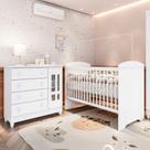 Conjunto Quarto Bebê Berço Americano 3EM1 Eloá Cômoda Infantil 4 Gavetas 1 Porta 100% MDF Branco