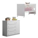 Conjunto Quarto Bebê Branco Cômoda Helena 3 Gavetas e Berço Doce Sonho Phoenix Baby