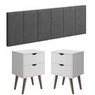 Conjunto Quarto Casal Cabeceira 1.40cm Cinza E 2 Mesas De Cabeceira Madri - Branco