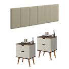 Conjunto Quarto Casal Cabeceira 1,40 Bege E 2 Mesas De Cabeceira Madri - Off White/Canela