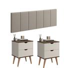 Conjunto Quarto Casal Mesa de Cabeceira Madri e Cabeceira Queem 1,60 em Linho com LED