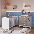 Conjunto Quarto de Bebê 1 Berço 1 Colchão 1 Cômoda 4 Gavetas 1 Prateleira