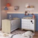 Conjunto Quarto de Bebê 1 Berço 1 Cômoda Trocador 4 Gavetas 1 Prateleira