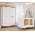 Conjunto Quarto de Bebê 1 Berço 1guarda Roupas 4 Portas 4 Gavetas Chantilly