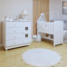 Conjunto Quarto de Bebê 100% MDF Mini Berço com Colchão e Cômoda 1 Porta 4 Gavetas Branco Conjunto Quarto de Bebê 100% MDF Mini Berço com Colchão e Cômoda 1 Porta 4 Gavetas Branco