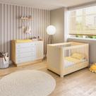 Conjunto Quarto de Bebê com Berço, Cômoda e Prateleira com Cabideiros Wave Casatema Branco/Natural