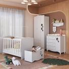 Conjunto Quarto de Bebê com Berço, Cômoda, Guarda-roupa, Prateleira e Baú de Brinquedos Branco
