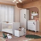 Conjunto Quarto de Bebê com Berço, Cômoda, Guarda-roupa, Prateleira e Baú de Brinquedos