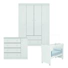 Conjunto Quarto de Bebê Guarda Roupa, Cômoda Helen e Berço 1 com Rodízios Branco Phoenix Qmovi