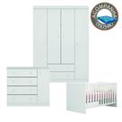 Conjunto Quarto de Bebê Guarda Roupa, Cômoda Helen e Berço 1344 com Colchão Physical Phoenix Qmovi Ortobom