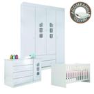 Conjunto Quarto de Bebê Guarda Roupa, Cômoda Olívia e Berço 1344 com Colchão Light Phoenix Qmovi Ortobom