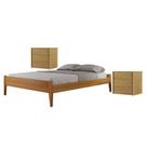 Conjunto Quarto de Casal Cama em Madeira Maciça e 2 Mesas de Cabeceira 3 Gavetas Unique