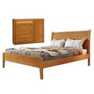 Conjunto Quarto de Casal Cama Madeira Maciça Rattan 140cm e Cômoda Rattan 5 Gavetas com Sapateira