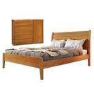 Conjunto Quarto de Casal Cama Queen 160cm em Madeira Maciça e Cômoda 5 Gavetas com Sapateira Unique Marrom/Amêndoa Mel