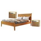 Conjunto Quarto de Casal Cama Queen em Madeira Maciça e 2 Mesas de Cabeceira 2 Gavetas Unique