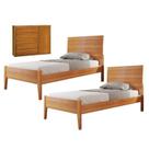 Conjunto Quarto de Solteiro com 2 Camas de 90cm e Cômoda 5 Gavetas com Sapateira Unique