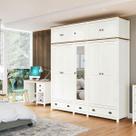 Conjunto Quarto: Guarda-Roupa 10 Portas, Escrivaninha 3 Gavetas Branco/Freijó Topázio Madeira Pinus - Finestra