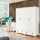 Conjunto Quarto: Guarda-Roupa 4 Portas, Escrivaninha 2 Gavetas Topázio Branco/Freijó Madeira Pinus - Finestra
