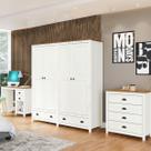 Conjunto Quarto: Guarda-Roupa 4 Portas, Escrivaninha, Cômoda 4 Gavetas Topázio Branco/Freijó Madeira Pinus - Finestra
