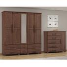 Conjunto Quarto: Guarda-Roupa 5 Portas, Cômoda Sapateira 5 Gavetas Ouro Café Madeira Pinus - Finestra