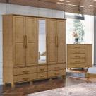 Conjunto Quarto: Guarda-Roupa 5 Portas, Cômoda Sapateira 5 Gavetas Ouro Freijó Madeira Pinus - Finestra