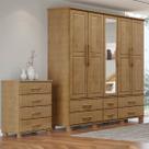 Conjunto Quarto: Guarda-Roupa Casal 5 Portas 6 Gavetas, Cômoda 4 Gavetas Ouro Freijó Madeira Pinus - Finestra