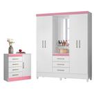 Conjunto Quarto Guarda Roupa e Comoda Arezzo Branco Rosa