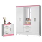 Conjunto Quarto Guarda Roupa e Comoda Arezzo Branco Rosa