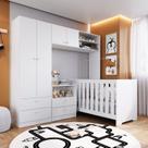 Conjunto Quarto Infantil com Berço 3 em 1, Cômoda 2 Gavetas 1 Nicho e Guarda-Roupas Branco Conjunto Quarto Infantil com Berço 3 em 1, Cômoda 2 Gavetas 1 Nicho e Guarda-Roupas Branco