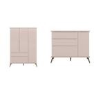 Conjunto Quarto Infantil com Guarda-roupa 3 Portas e Cômoda com Sapateira Melinda 100% Mdf Rosa