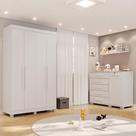 Conjunto Quarto Infantil Guarda-Roupa 4 Portas e Cômoda 6 Gavetas Sofia Espresso Móveis Branco