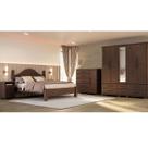 Conjunto Quarto Ouro Café: Guarda-Roupa 5 Portas, Cama Queen, Cômoda Sapateira e 2 Mesas Cabeceiras Madeira Pinus