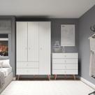 Conjunto Quarto Solteiro Retrô com Guarda-Roupa Cômoda Branca Conjunto Quarto Solteiro Retrô com Guarda-Roupa Cômoda Branca