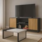 Conjunto Rack e Mesa de Centro Safira Para Sala de Estar Life - JM3 Móveis Cor:RackPretoRip.MesaPreto