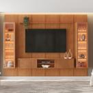 Conjunto Rack e Painel para Tv 75 Polegadas com Cristaleira Led 279x250cm Mdf Zeus Marrom Naturalle