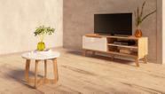 Conjunto Rack Lotus e Mesa De Centro Jasmin Artely Cor Carvalho com Off White Conjunto Rack Lotus e Mesa De Centro Jasmin Artely Cor Carvalho com Off White