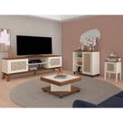 Conjunto Rack, Mesa De Apoio e Buffet Charlotte e Mesa De Centro Saara Artely Cor Pinho com Off White