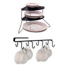 Conjunto Rack P/ Pratos e Organizador de Xícaras Louças Utensílios Multiúso Resistente Armário Cozinha Despensa