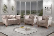 Conjunto Realeza Sofá com Poltronas Chesterfield Decoração Cinza Capuccino