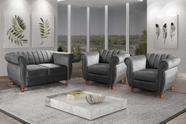 Conjunto Realeza Sofá com Poltronas Chesterfield Decoração Cinza Grafite