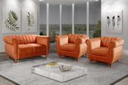 Conjunto Realeza Sofá com Poltronas Chesterfield Decoração Laranja Terracota