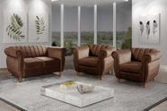 Conjunto Realeza Sofá com Poltronas Chesterfield Decoração Marrom