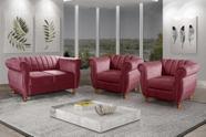 Conjunto Realeza Sofá com Poltronas Chesterfield Decoração Vermelho Bordô