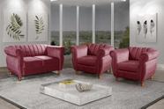 Conjunto Realeza Sofá com Poltronas Chesterfield Decoração Vermelho Bordô