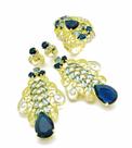 Conjunto Rendado Cristais Azul Safira e Água Marinha Banho Ouro 18k 3370 3486