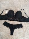 conjunto rendado preto, calcinha fio de tule