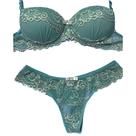 Conjunto Rendado Verde Água Fio Duplo Lingerie Luxo Sensual