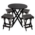 Conjunto Restaurante de Mesa Dobravel de Madeira 60cm Redondo com 4 Banquinhos Dobraveis Preto