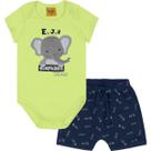 Conjunto Rolu body meia malha estampa com puff e bermuda moletom fit 94171 Conjunto Rolu body meia malha estampa com puff e bermuda moletom fit 94171