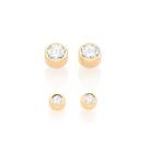 Conjunto rommanel brincos banhado ouro 3x 24k 18k e 22k femininos ponto de luz segundo furo zircônias redondos 526223